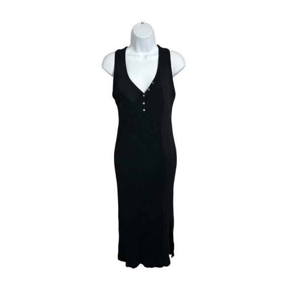 Converse Black Ribbed Fitted Midi Dress Sz Small Sleeveless V-Neck Casual - Picture 9 of 9